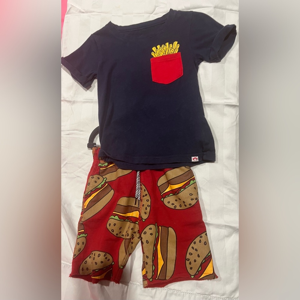 Appaman boys -  navy fry shirt and red burger shorts